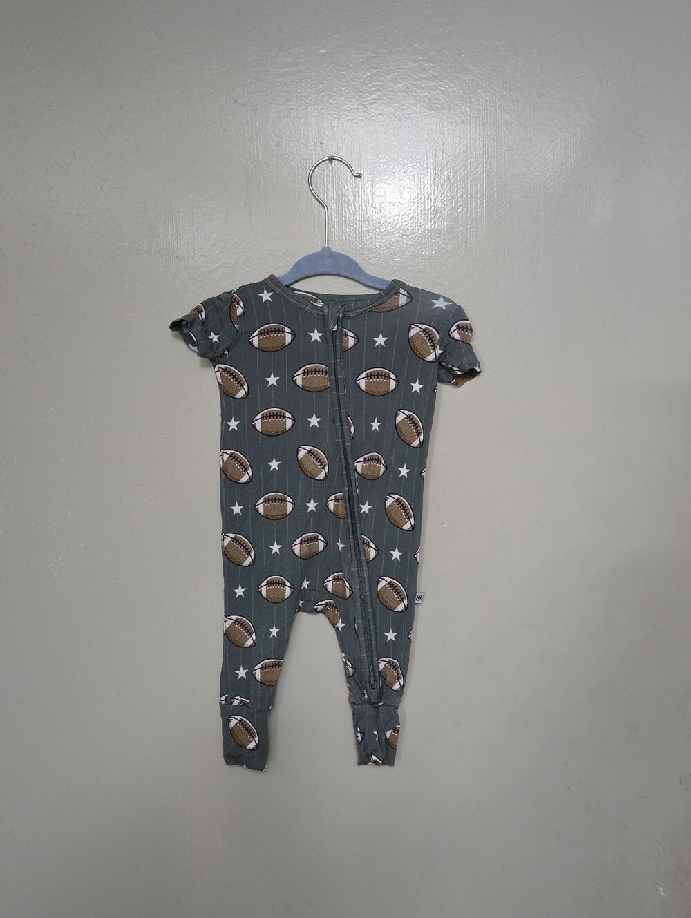 Gray Football Print Kids One-Piece Romper